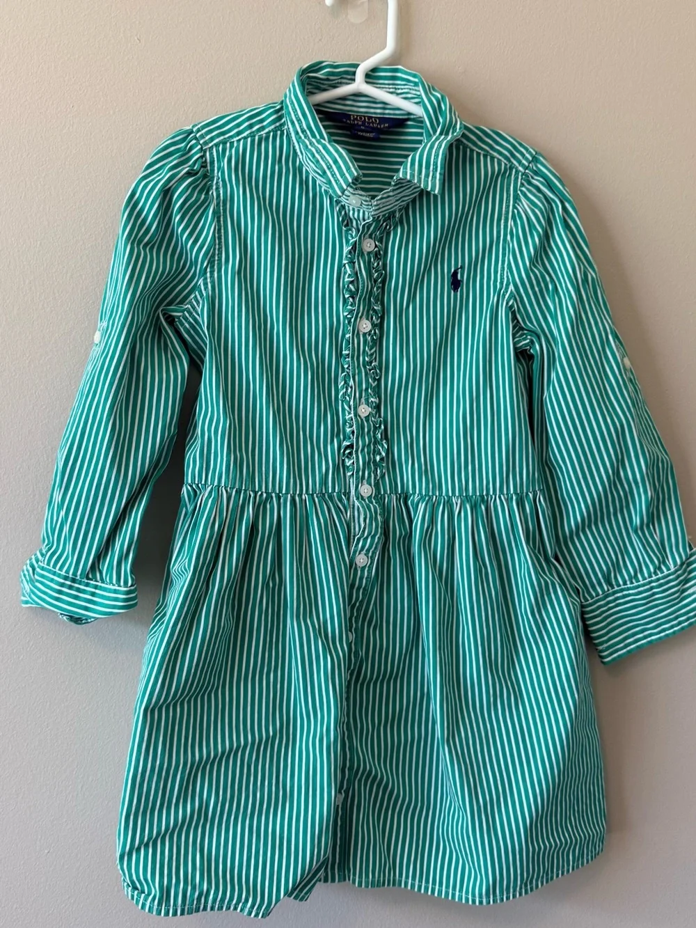 Ralph Lauren Teal and White Striped Girls Shirt Dress